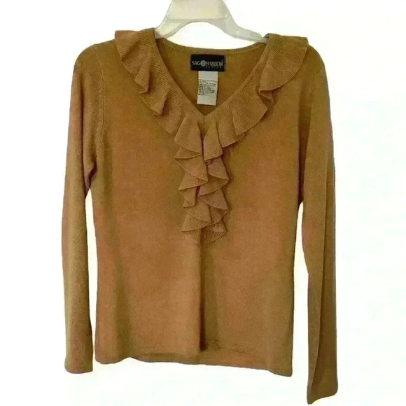 🧸SAGHARBOR BROWN RUFFLED SWEATSHIRT 🧸 - Picture 2 of 5